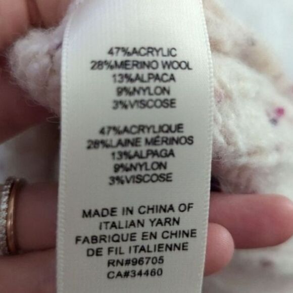 Rebecca Taylor Merino Wool Pink Confetti TWEED CABLEKnit XS Cream Sweater - Picture 8 of 10